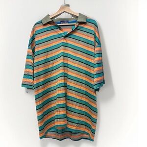 Mossimo Fila 90s Oversized Striped Polo Shirt Multicolor XXL